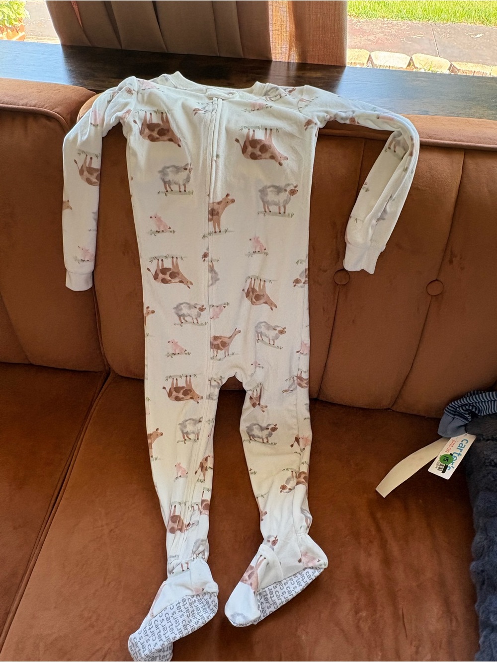 Carter's Cream Kids Footed One-Piece with Farm Animal Print